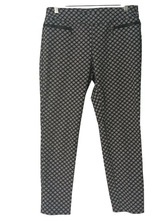 Van Heusen Pants - Van Heusen Womens 8 Stretch Trousers Black White Geometric W/Zipper Detail #D-33
